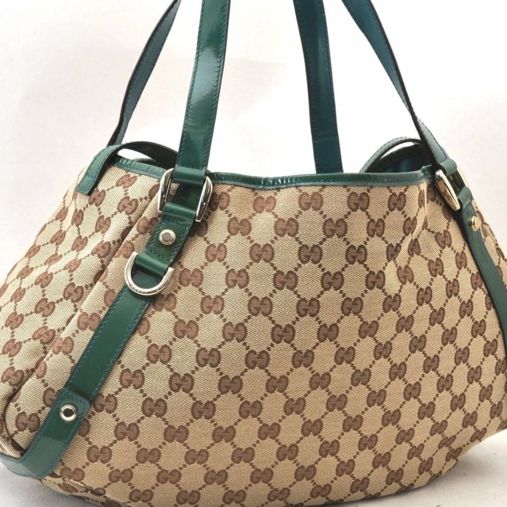 Auth Gucci Abbey Tote  GG Print Canvas/Leather